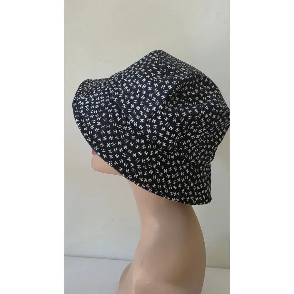 Chanel Black white Interlocking CC Nylon Bucket Hat S sz